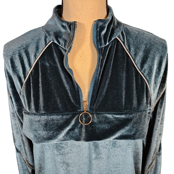 Capsulle Velour Cropped Half Zip Tracksuit Top, Bluegreen, Medium - Picture 2 of 15